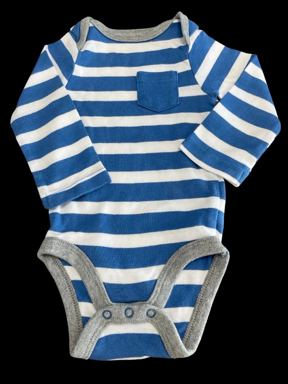 👣 10/$25  - Blue/White Striped Long Sleeve Onesie w/ Grey Trim